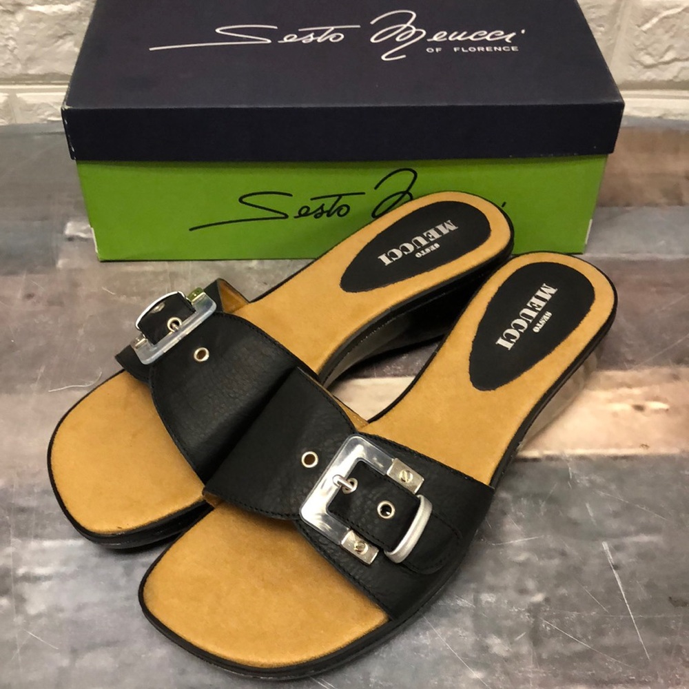 Sesto Meucci black Sachi maxi calf size 11 sandals bubble bottoms made in Italy - Picture 1 of 9